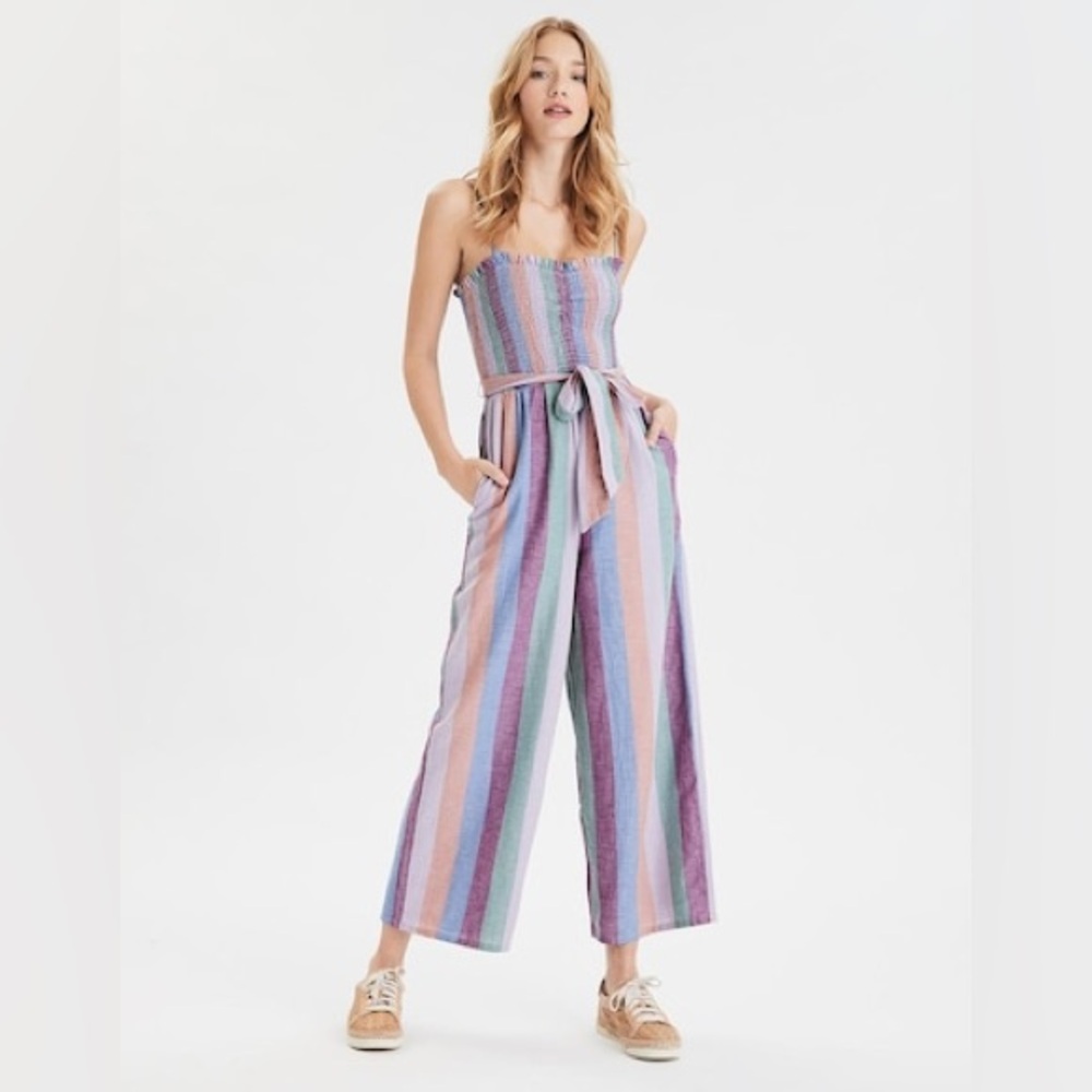 American Eagle Purple Striped Jumpsuit in Size Small